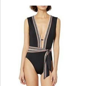 Kenneth Cole No Boundaries Belted Plunge One-Piece